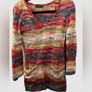 Multicolored crochet sweater.